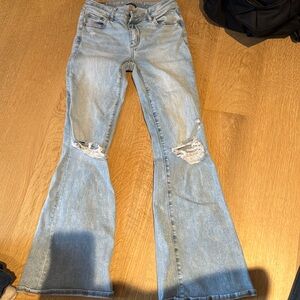 American Eagle Next Level Stretch lowrise distressed flare/bootcut light jeans